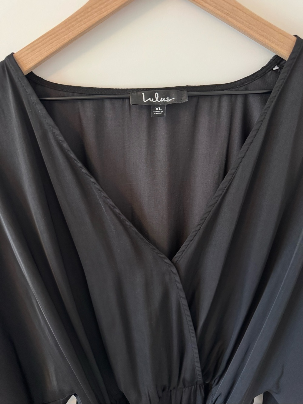 Lulu's Black Satin Surplice Romper, Size XL - Picture 4 of 4